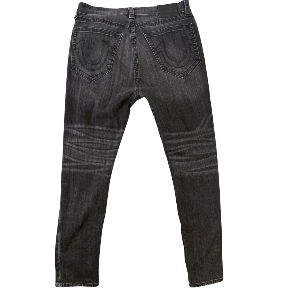 True Religion Relaxed Taper Jeans Mens 30 Black Whiskered Distressed Streetwear